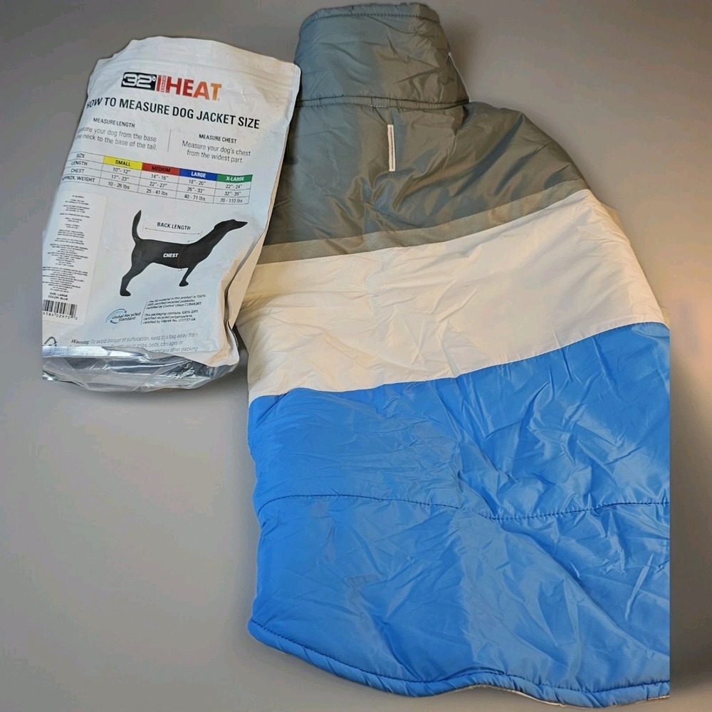 32 degrees HEAT DOG JACKET PUFFER VEST COAT REFLECTIVE TRIM, LEASH HOLE, Sz. L